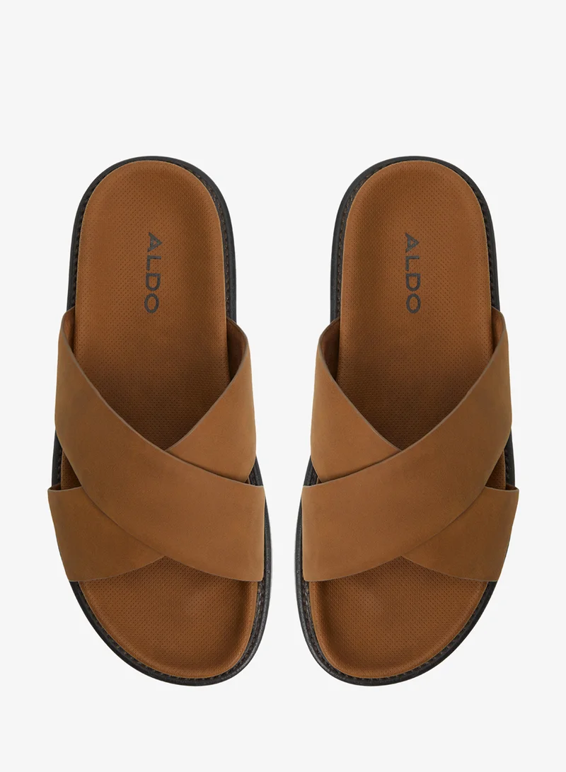 ALDO COGNAC Marrin Cross Strap Flat Sandals for Men | Best Price UAE